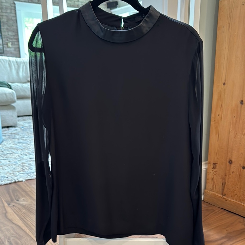 Tibi Black Boxy Long Sleeve Blouse